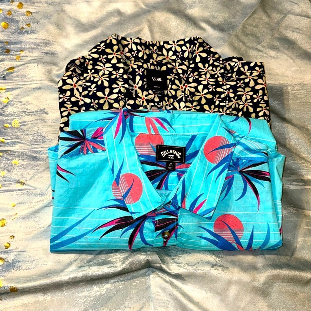 Vans‎ billabong men’s colorful floral button up shirts size medium surfer